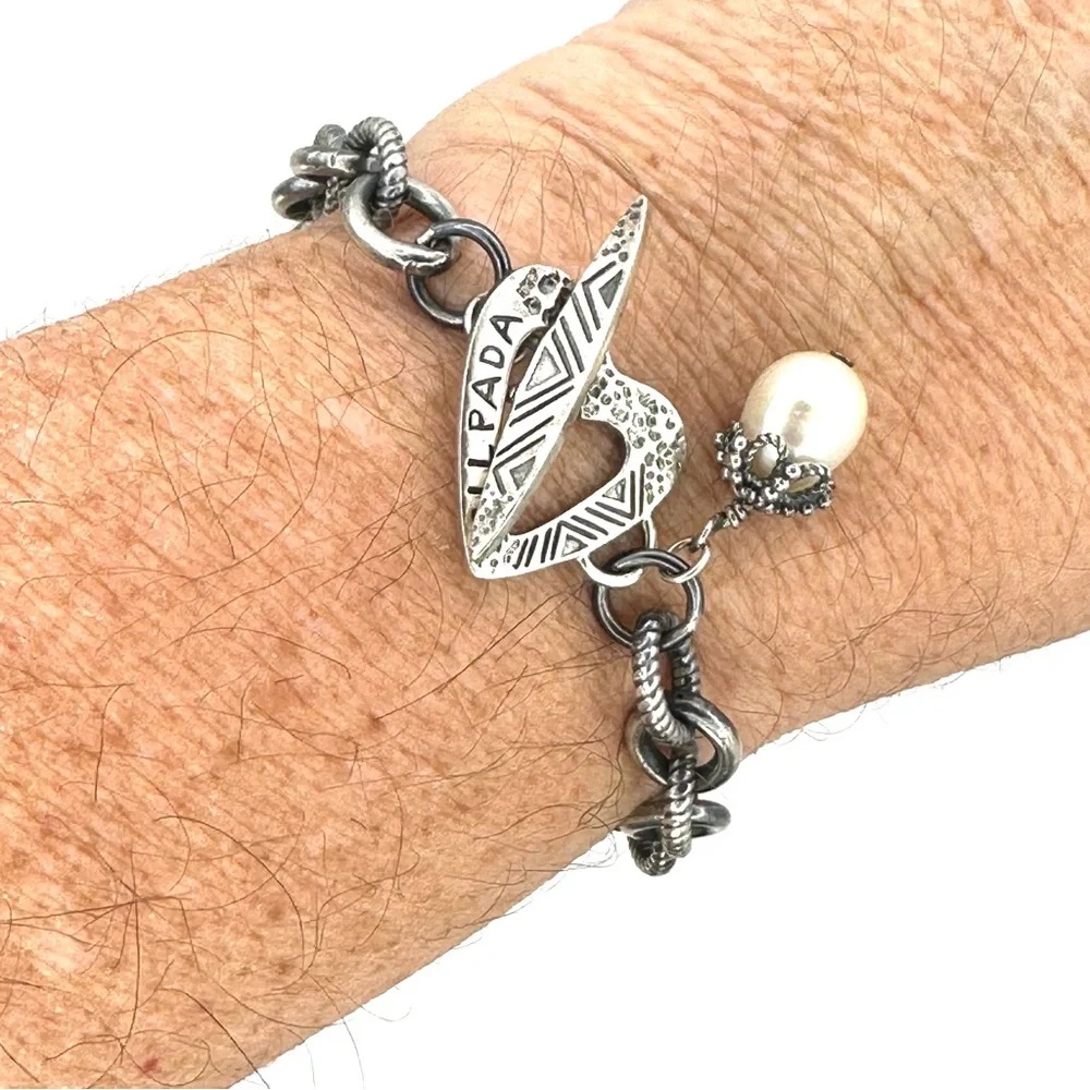 Silpada RETIRED B1241 Rare Pearl Silver Charm Bracelet w/ Heart Toggle